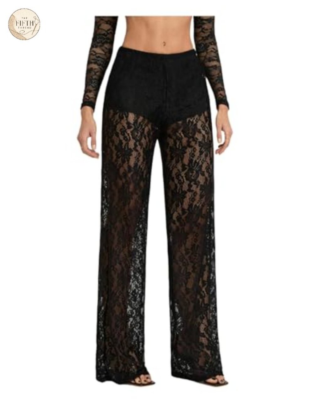 Lace Pants Sheer Floral Straight Leg Long Pants Casual Beach Clubwear